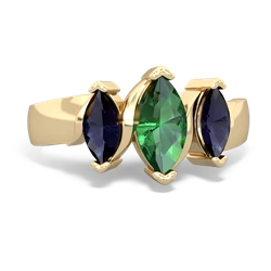 Lab Emerald Three Peeks 14K Yellow Gold ring R2433