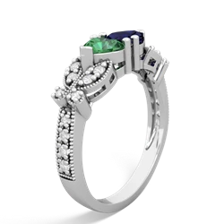 Lab Emerald Diamond Butterflies 14K White Gold ring R5601