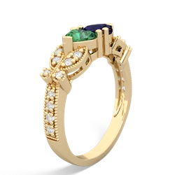 Lab Emerald Diamond Butterflies 14K Yellow Gold ring R5601