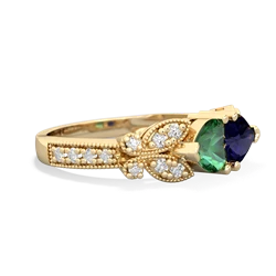 Lab Emerald Diamond Butterflies 14K Yellow Gold ring R5601