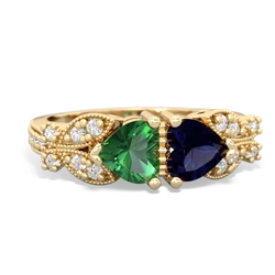 Lab Emerald Diamond Butterflies 14K Yellow Gold ring R5601