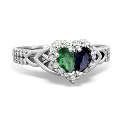 Lab Emerald Celtic Knot Two Hearts As One 14K White Gold ring R2644HRT