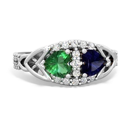 Lab Emerald Sparkling Celtic Knot 14K White Gold ring R2645