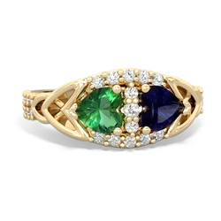 Lab Emerald Sparkling Celtic Knot 14K Yellow Gold ring R2645