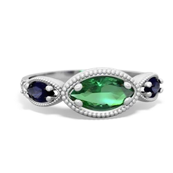 Lab Emerald Milgrain Marquise 14K White Gold ring R5700