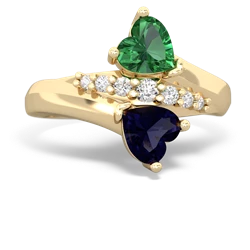 Lab Emerald Heart To Heart 14K Yellow Gold ring R2064