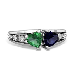 Lab Emerald Heart To Heart 14K White Gold ring R3342