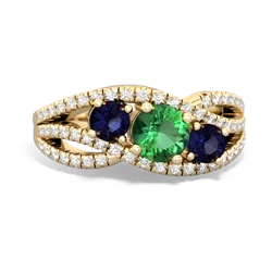 Lab Emerald Three Stone Aurora 14K Yellow Gold ring R3080