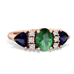 Lab Emerald Antique Style Three Stone 14K Rose Gold ring R2186