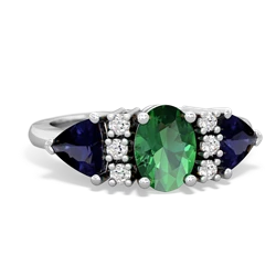 Lab Emerald Antique Style Three Stone 14K White Gold ring R2186