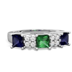 Lab Emerald Three Stone Diamond Cluster 14K White Gold ring R2592