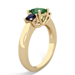 Lab Emerald Three Stone Trellis 14K Yellow Gold ring R4015