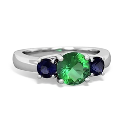 Lab Emerald Three Stone Round Trellis 14K White Gold ring R4018