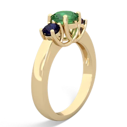 Lab Emerald Three Stone Round Trellis 14K Yellow Gold ring R4018