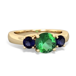 Lab Emerald Three Stone Round Trellis 14K Yellow Gold ring R4018