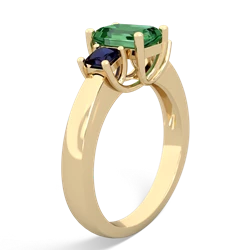 Lab Emerald Three Stone Emerald-Cut Trellis 14K Yellow Gold ring R4021