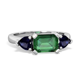 Lab Emerald Three Stone 14K White Gold ring R5235