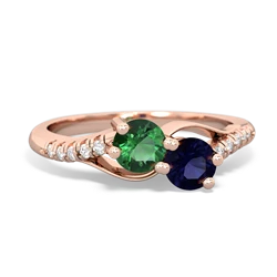 Lab Emerald Infinity Pave Two Stone 14K Rose Gold ring R5285