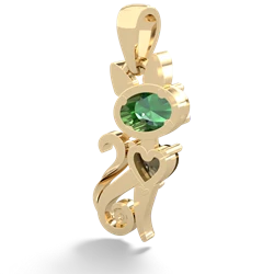 Lab Emerald Kitten 14K Yellow Gold pendant P5780