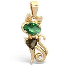 Lab Emerald Kitten 14K Yellow Gold pendant P5780