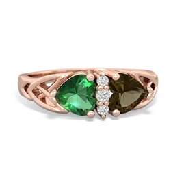 Lab Emerald Celtic Knot Double Heart 14K Rose Gold ring R5040