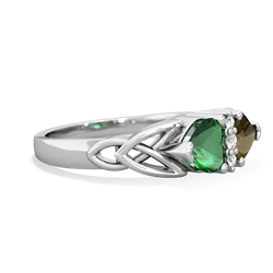 Lab Emerald Celtic Knot Double Heart 14K White Gold ring R5040