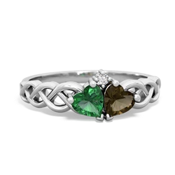 Lab Emerald Heart To Heart Braid 14K White Gold ring R5870