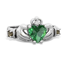 Lab Emerald Claddagh Keepsake 14K White Gold ring R5245