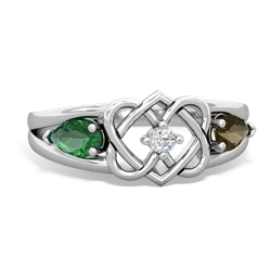 Lab Emerald Hearts Intertwined 14K White Gold ring R5880