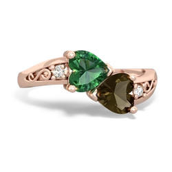 Lab Emerald Snuggling Hearts 14K Rose Gold ring R2178