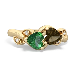 Lab Emerald Floral Elegance 14K Yellow Gold ring R5790