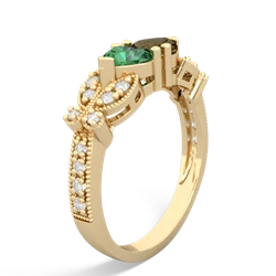 Lab Emerald Diamond Butterflies 14K Yellow Gold ring R5601