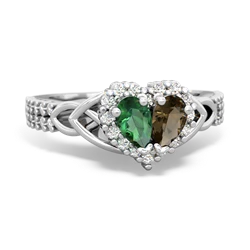 Lab Emerald Celtic Knot Two Hearts As One 14K White Gold ring R2644HRT