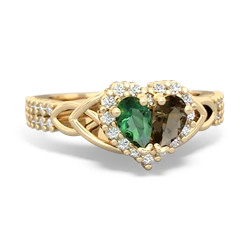 Lab Emerald Celtic Knot Two Hearts As One 14K Yellow Gold ring R2644HRT