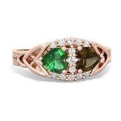 Lab Emerald Sparkling Celtic Knot 14K Rose Gold ring R2645