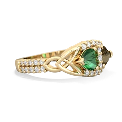 Lab Emerald Sparkling Celtic Knot 14K Yellow Gold ring R2645