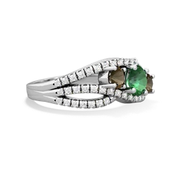 Lab Emerald Three Stone Aurora 14K White Gold ring R3080