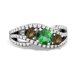 Lab Emerald Three Stone Aurora 14K White Gold ring R3080