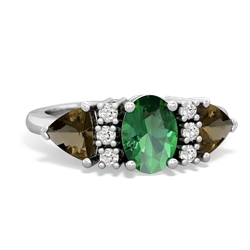 Lab Emerald Antique Style Three Stone 14K White Gold ring R2186