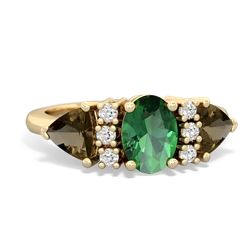 Lab Emerald Antique Style Three Stone 14K Yellow Gold ring R2186