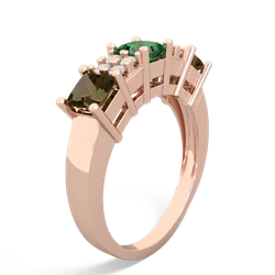 Lab Emerald Three Stone Diamond Cluster 14K Rose Gold ring R2592