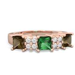 Lab Emerald Three Stone Diamond Cluster 14K Rose Gold ring R2592