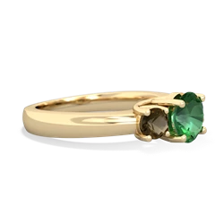 Lab Emerald Three Stone Round Trellis 14K Yellow Gold ring R4018