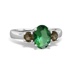 Lab Emerald Three Stone Oval Trellis 14K White Gold ring R4024