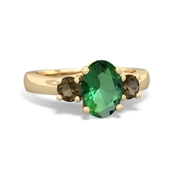 Lab Emerald Three Stone Oval Trellis 14K Yellow Gold ring R4024