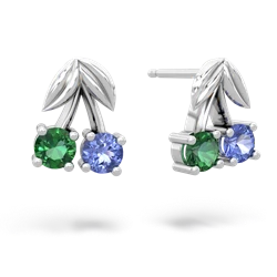 Lab Emerald Sweet Cherries 14K White Gold earrings E7001