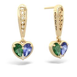 Lab Emerald Filligree Heart 14K Yellow Gold earrings E5070