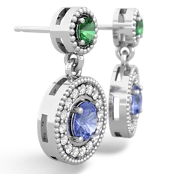 Lab Emerald Halo Dangle 14K White Gold earrings E5319