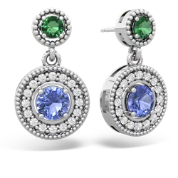 Lab Emerald Halo Dangle 14K White Gold earrings E5319