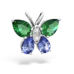 Lab Emerald Butterfly 14K White Gold pendant P2215